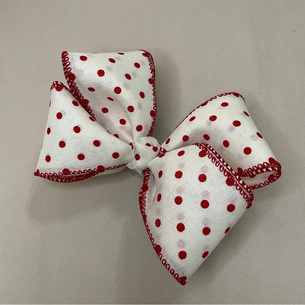 Handmade red Polka Dot Hair Bow for kids clip double layer valentines day chic